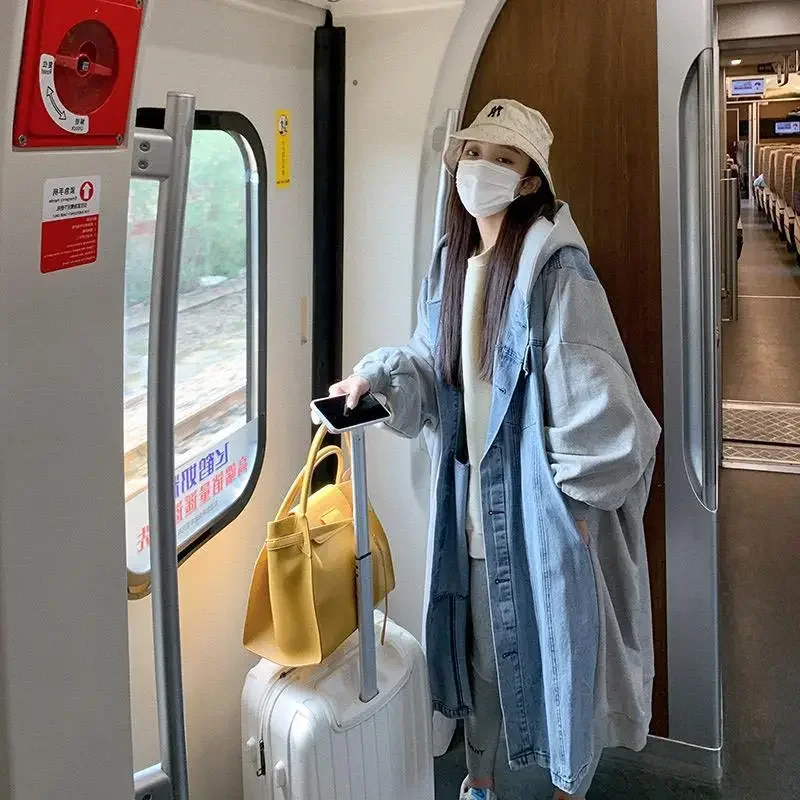 

Уличная одежда, джинсы с рукавами «летучая мышь», лоскутный джинсовый плащ, женская верхняя одежда, длинная ветровка большого размера, повседневный плащ с капюшоном, пальто