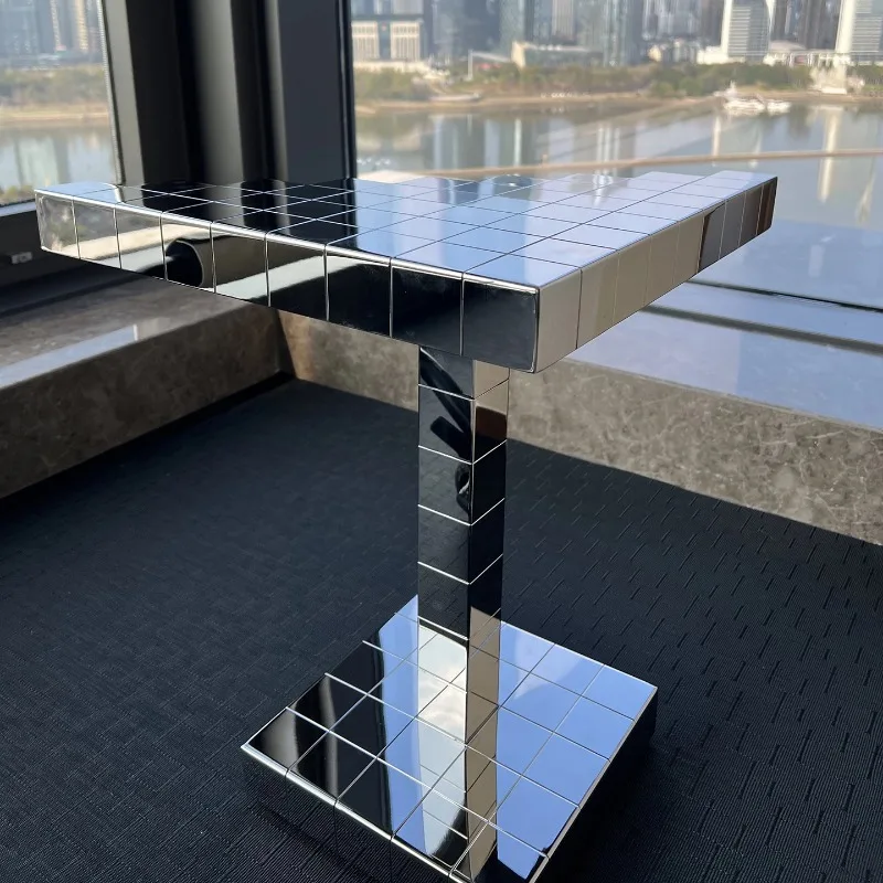 

*w for Modern Stainless Steel Side Table，Minimalist Accent Table for Living Room Bedroom Home Decor Artistic Furniture*