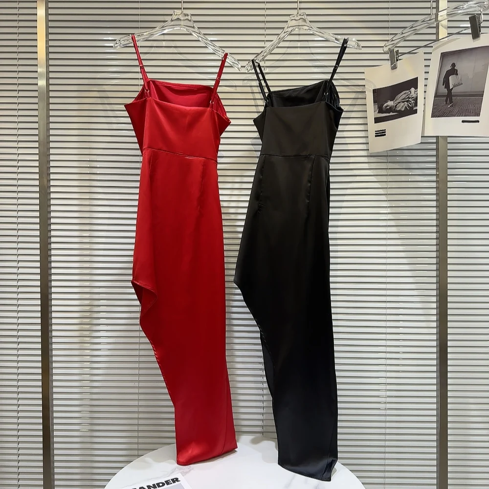 Sexy Satin Wrap Dr Women's Svel Gown with Side Slit And Waist-Cinching Strap Long Autumn Dr Trendy 2025 New Arrival