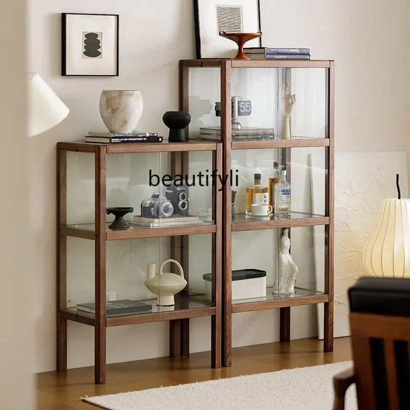 

yj21 Black walnut display case Solid wood living room TV case Glass display case Household