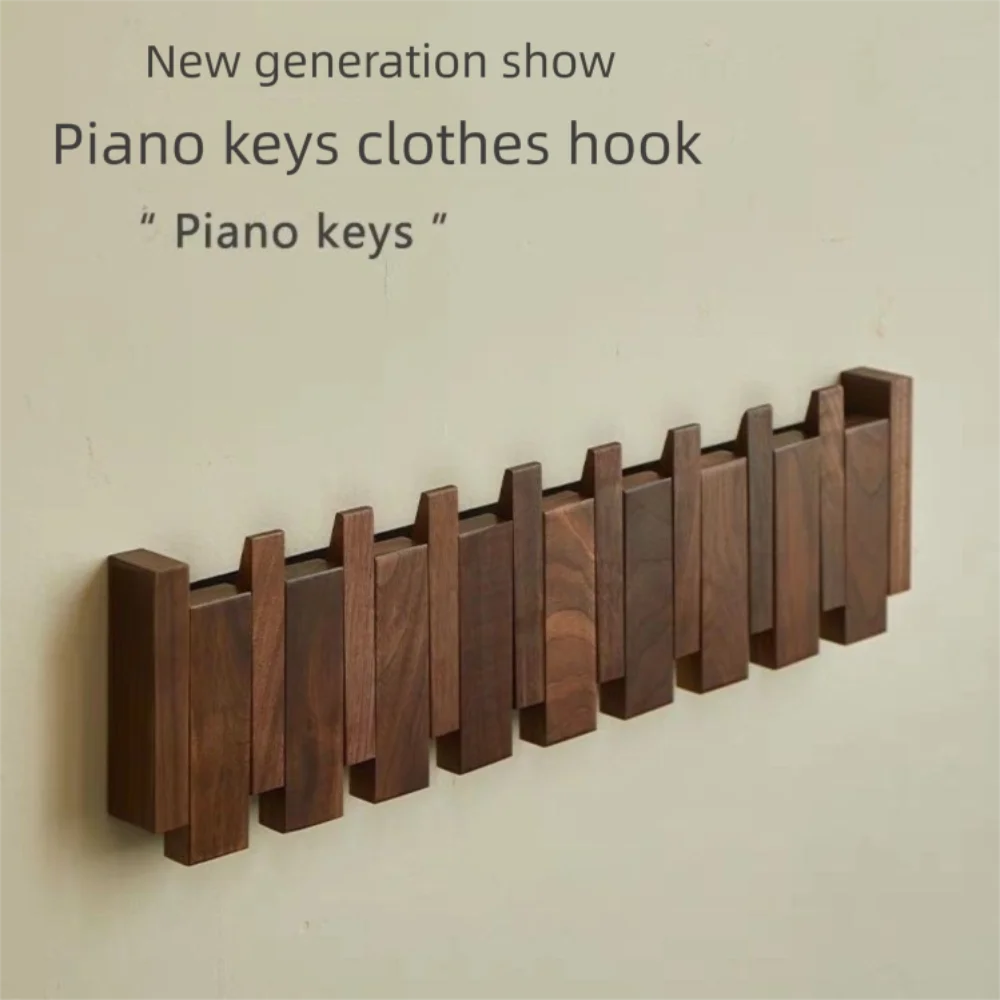 Creative Wall Mounted Wood Coat Racks with 8 Hooks Art Hats Organizer Piano Key Shaped Entry Door Porch Hanging Hook Home Decor