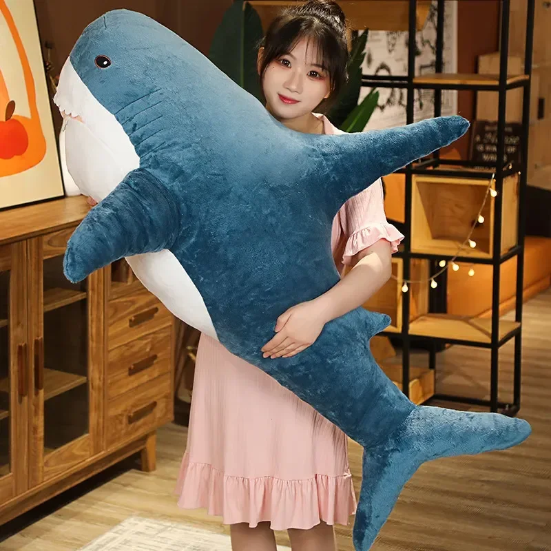 45/60/80cm Blue Shark Plush Filled Pillow Doll Sleeping Girl Children Soothing Super Soft Plush Toy Birthday Kawaii Xmas Gifts