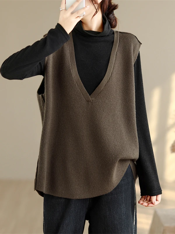 

Ladies Knitted Layering Vest Top Spring Autumn 2025 New plus Size Trendy Agel Ele Outerwear V-ne Color