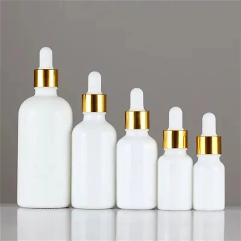 

200pcs 10ml 15ml 30ml 50ml 100ml White Refillable Natural White Dropper Bottles 1oz Empty Glass Piepette Dropper Container