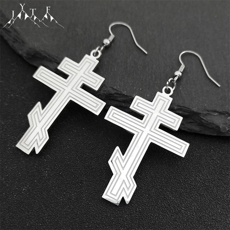 

Hip Hop Stainless Steel Orthodox Hoop Earrings for Women Faith Christ Amulet Dangle Earring Classic Religious Jewelry Gifts 8449