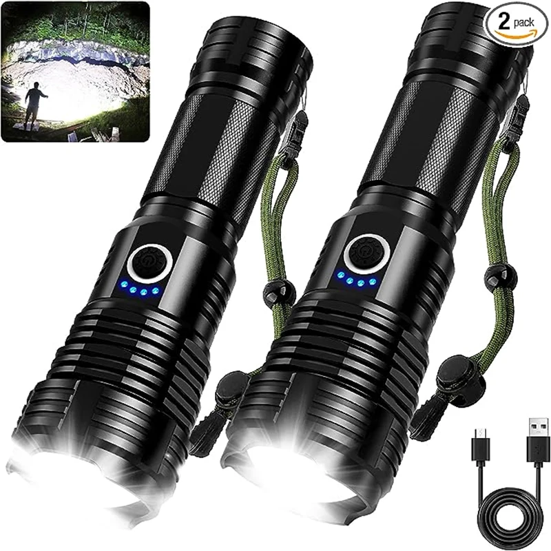 

High Power XHP100 Led Flashlight Rechargeable 4 Core Torch Zoom Usb Hand Lantern For Camping, Outdoor & Emergency Use