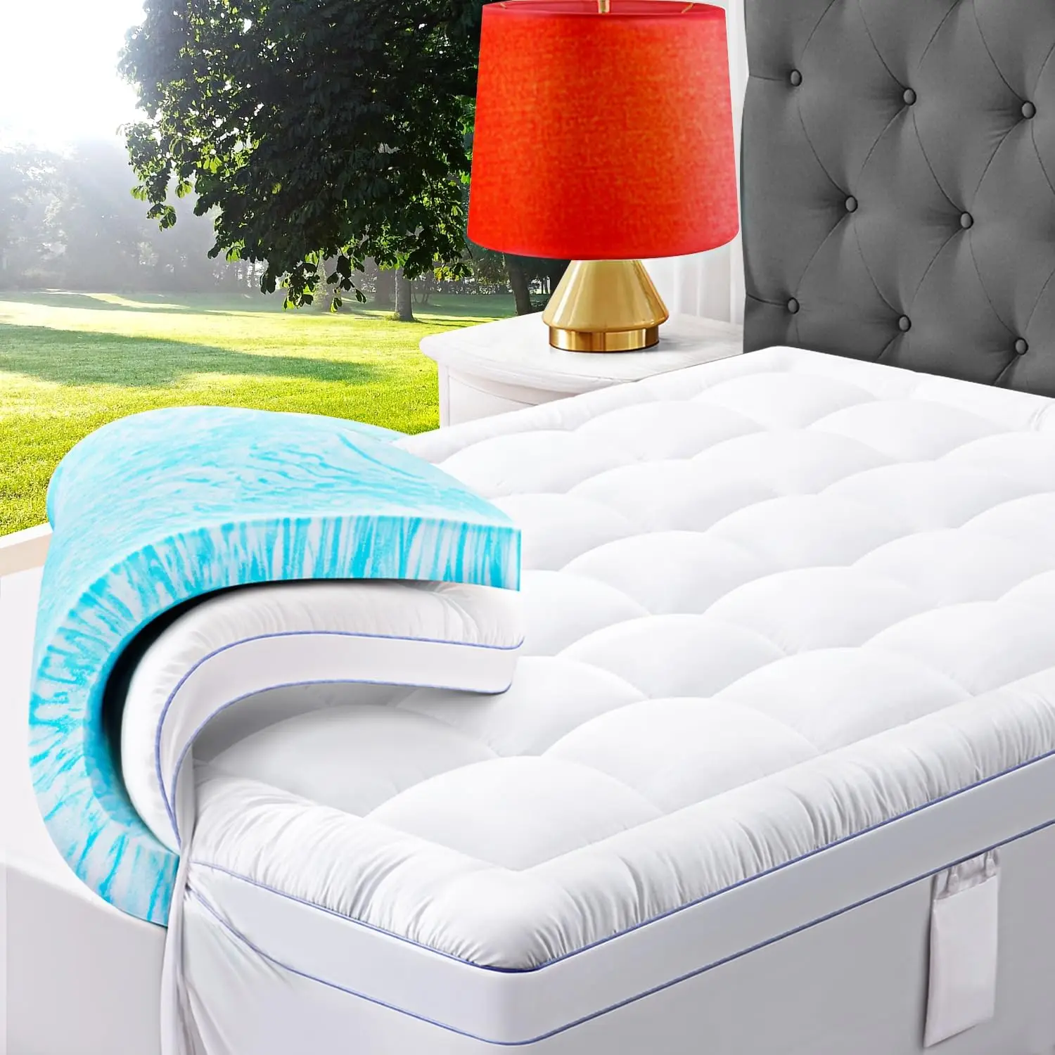 

Queen Size Dual Layer 3 Inch Memory Foam Mattress Topper, 2 Inch Gel Memory Foam Plus 1 Inch Down Alternative Pillowtop Mattress