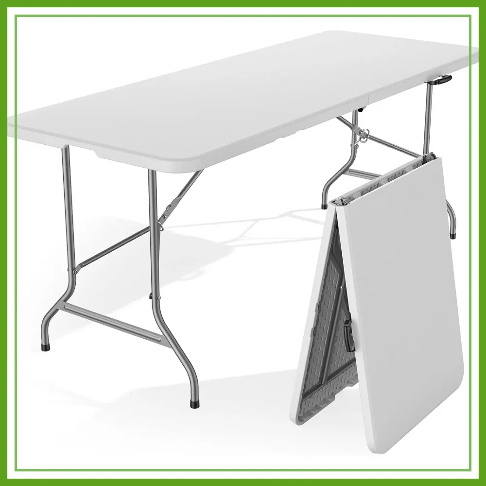 

6 FT Folding Picnic Table Easy to Fold and Store, Foldable Table for Camping Picnic Dining Party Kitchen Outdoor Indoor with Carrying Handle