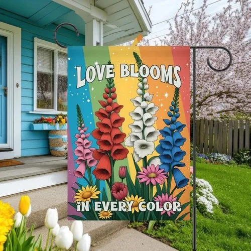 Love Blooms In Every Color Pride Garden Flag, LGBTQ+ House Banner, Inclusive Sub AAV hhz