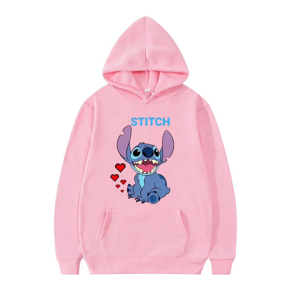 New Disney Stitch Print Hoodies Women Vintage Autumn Loose Hooded Shirt Grunge Street Sweatshirt Y2k Clothes Oversize Pullovers