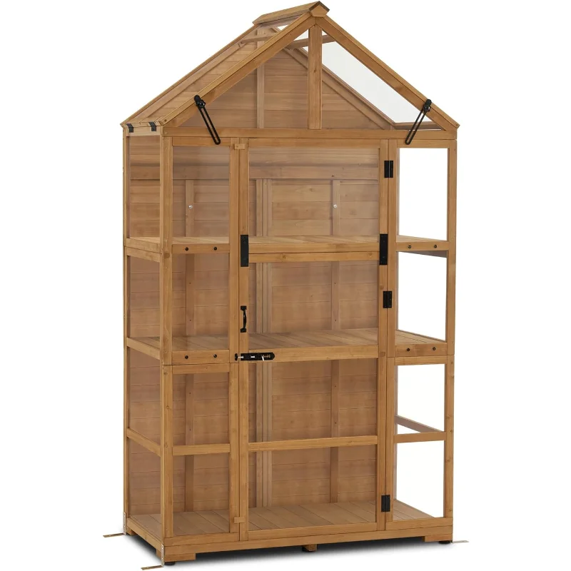 

Деревянная теплица на открытом воздухе с открывающимся крышевым вентиляционным отверстием и регулируемыми полками, 0826 (натуральная)