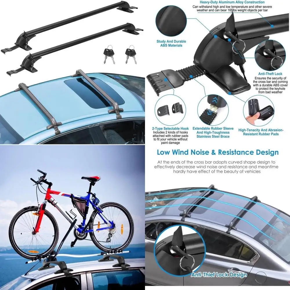 

Aluminum 43 Lockable Roof Rack Crossbars for Cars, Adjustable Fit, 165 lbs Capacity, Suitable for Bikes and Kayaks