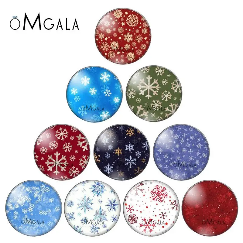 

Cartoon Snowflake Paintings 10pcs 12mm/14mm/16mm/18mm/20mm/25mm Round photo glass cabochon demo flat back Making findings