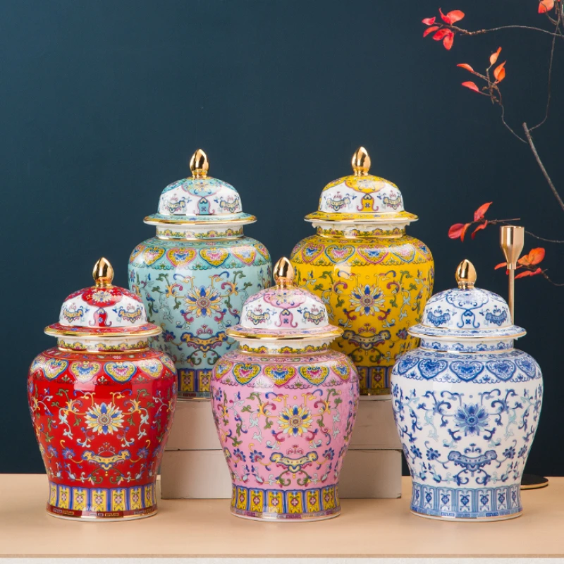 

Jingdezhen Ceramic Ware Enamel General Tank Can Decoration Tea Jar Home Living Room Porch Porcelain Crafts Artistic