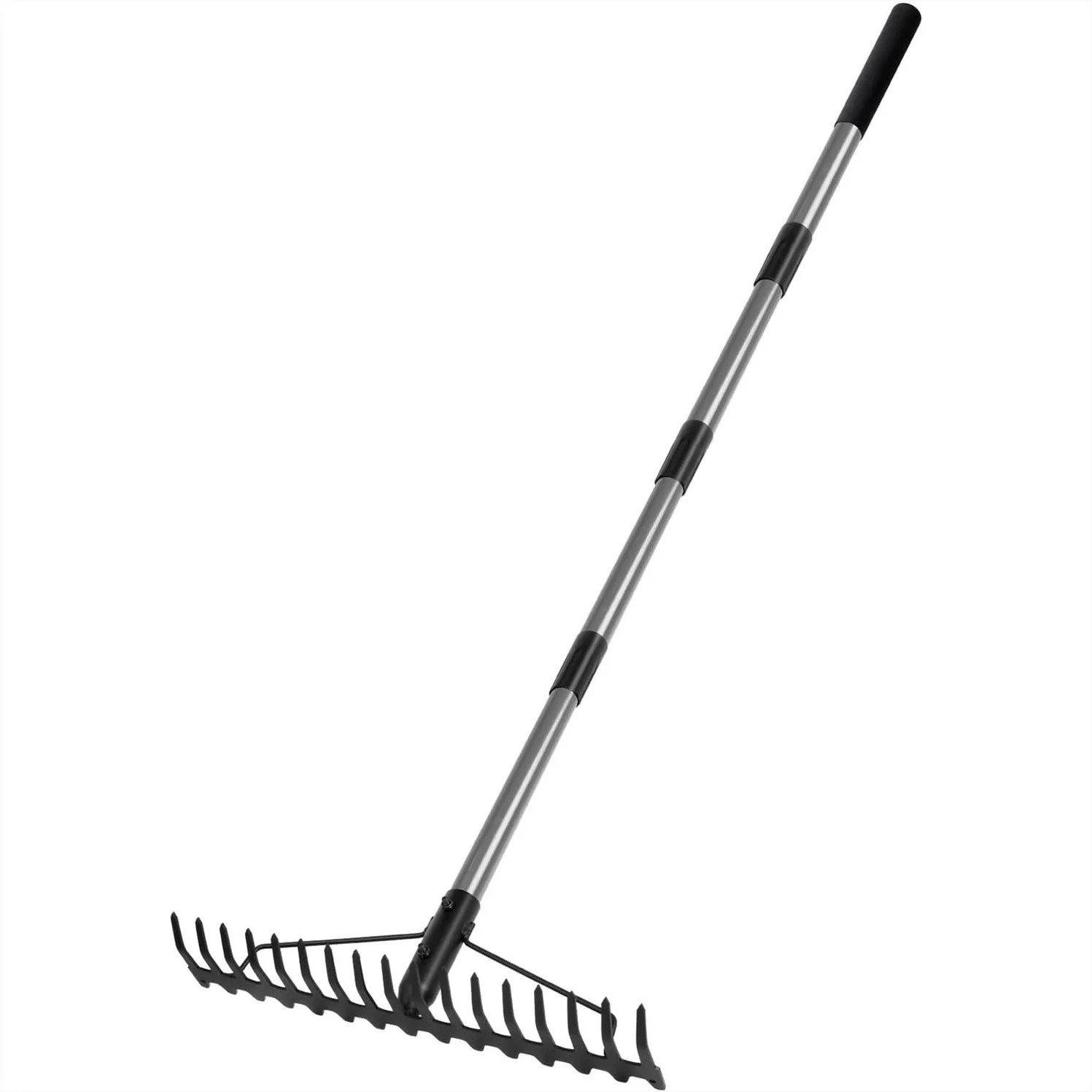

Heavy Duty Garden Rake with Stainless Steel Handle, 17 Steel Tines for Loosening Soil and Leveling Lawn