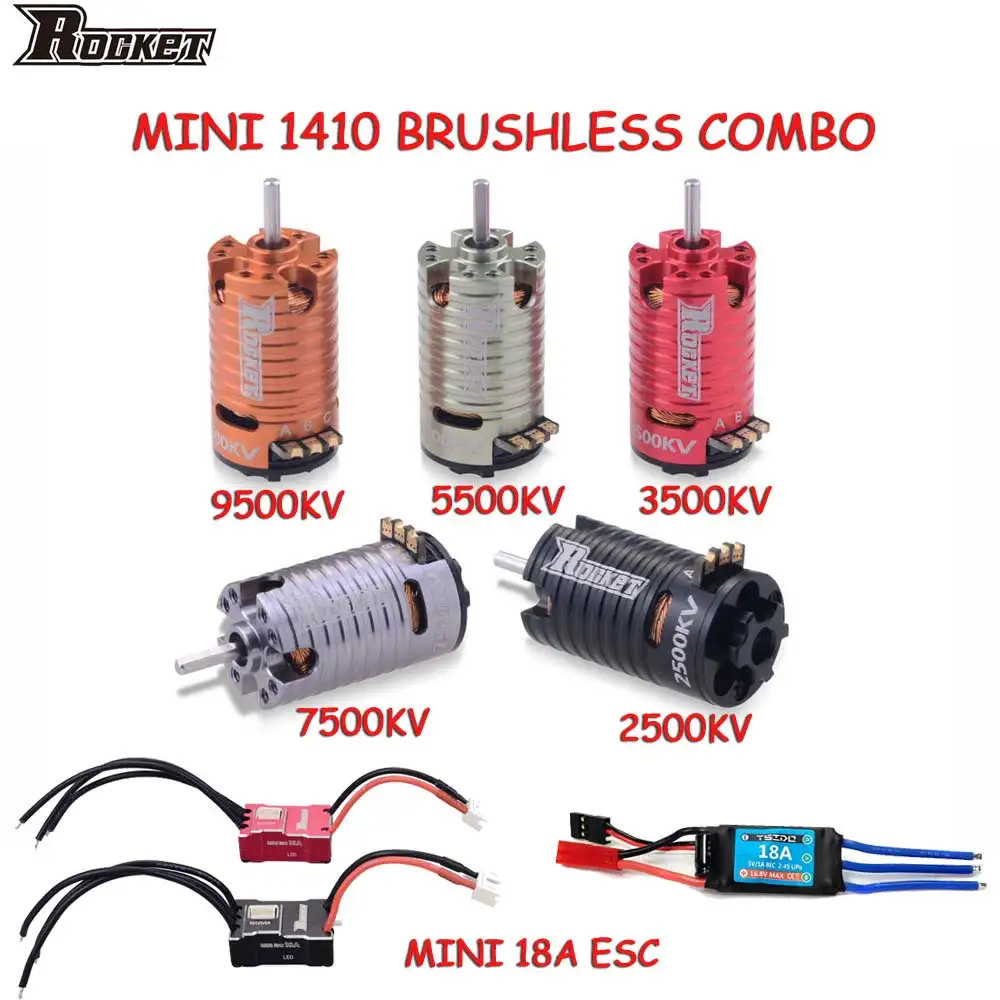 ROCKET-RC MINI1410 Brushless Motor 2500/3500/5500/7500/9500KV 18A ESC Combo for Kyosho Mr03Pro Atomic DRZ 1/24 1/28 1/32 RC Cars