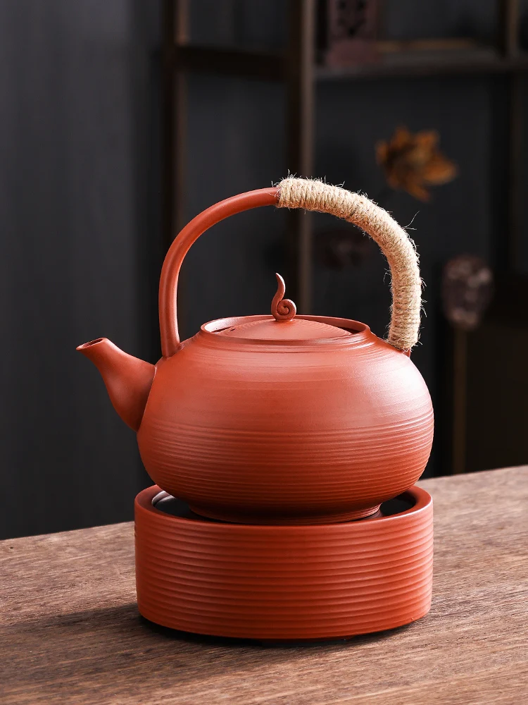 

Handmade Red Clay Sand Kettle for Cam Outdoor Use Water Boiling Charcoal Stove Cerc Pot Tea Brewing Pot