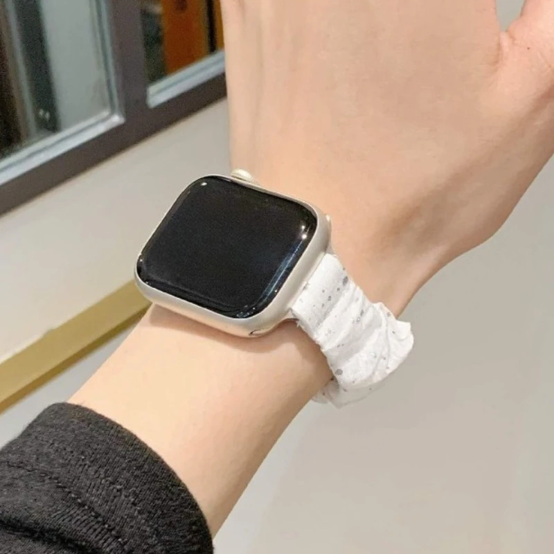 Soft Shiny Chiffon Scrunchie Strap for Samsung Galaxy Watch 7 6 5 4 FE Ladies Elegant Elastic Fabric Replacement for GarminWatch