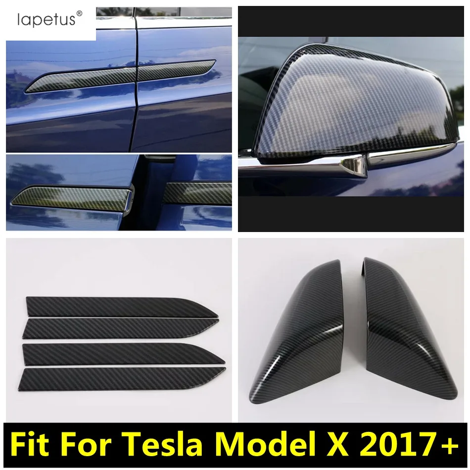 

Lapetus For Tesla Model X 2017 - 2020 ABS Outer Door Pull Doorknob Handle Panel / Rearview Mirror Cover Trim Carbon Fiber Look