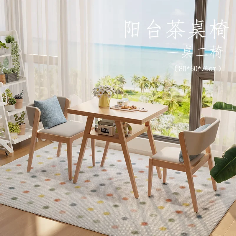 

XL Balcony Small Table and Chair Three-Piece Set Solid Wood One Table Two Chairs Creative Leisure Tea Table and Chair Set