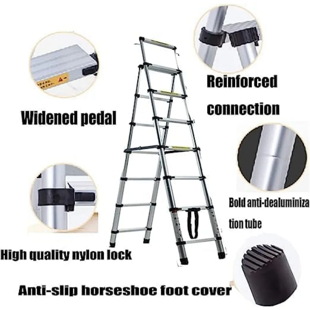 Extension Step Ladder 6+7 Step(6.6ft + 7.5ft) Aluminum Herringbone  A-Frame Telescoping Lightweight Step