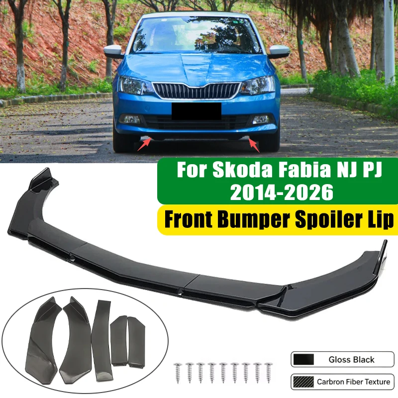 For Skoda Fabia NJ PJ 2014-2026 5Pcs ABS Car Front Bumper Lip Spoiler Splitter Body Kit Canard Tuning Accessories