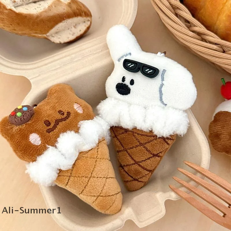 لطيف الكرتون الآيس كريم الحيوان أفخم المفاتيح Kawaii الكلب الأرنب الدب محشوة دمية قلادة لعبة حلقة رئيسية ظهره الديكور الهدايا