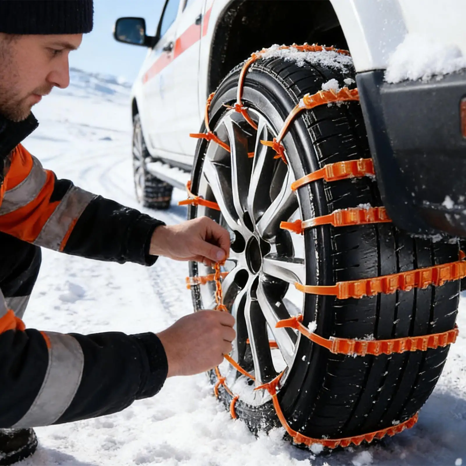 10pcs Universal Emergency Snow Chains for Cars, Quick Installation Anti-Skid Tire Traction for Snow & Ice, Traction Aid