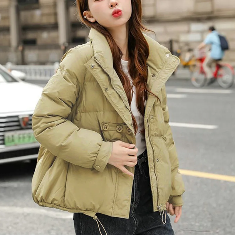 شتاء جديد المرأة فضفاضة تناسب بطة بيضاء أسفل سترة منفوخة ثلاثة أزرار الوقوف طوق معطف قصير دافئ عصري الترفيه نمط #2