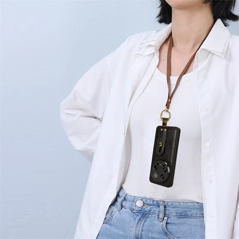 For Xiaomi 14 Ultra Shockproof Wristband Ring Bracket Back Cover For Xiaomi 14Ultra Protective Leather Phone Case