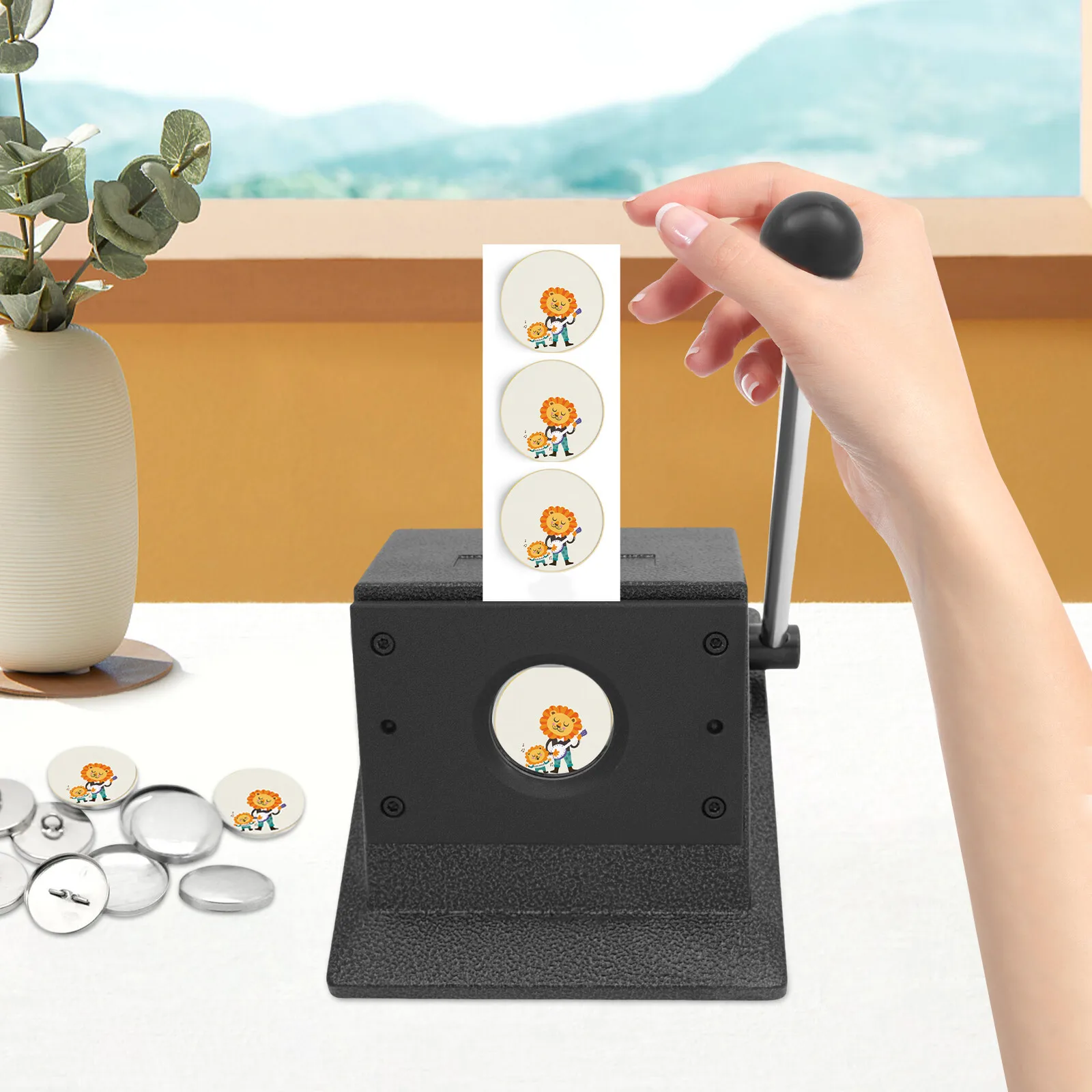 

22*18cm Manual Graphic Punch Die Cutter Round PVC Paper Card Button Maker Stainless Steel Aluminum Alloy