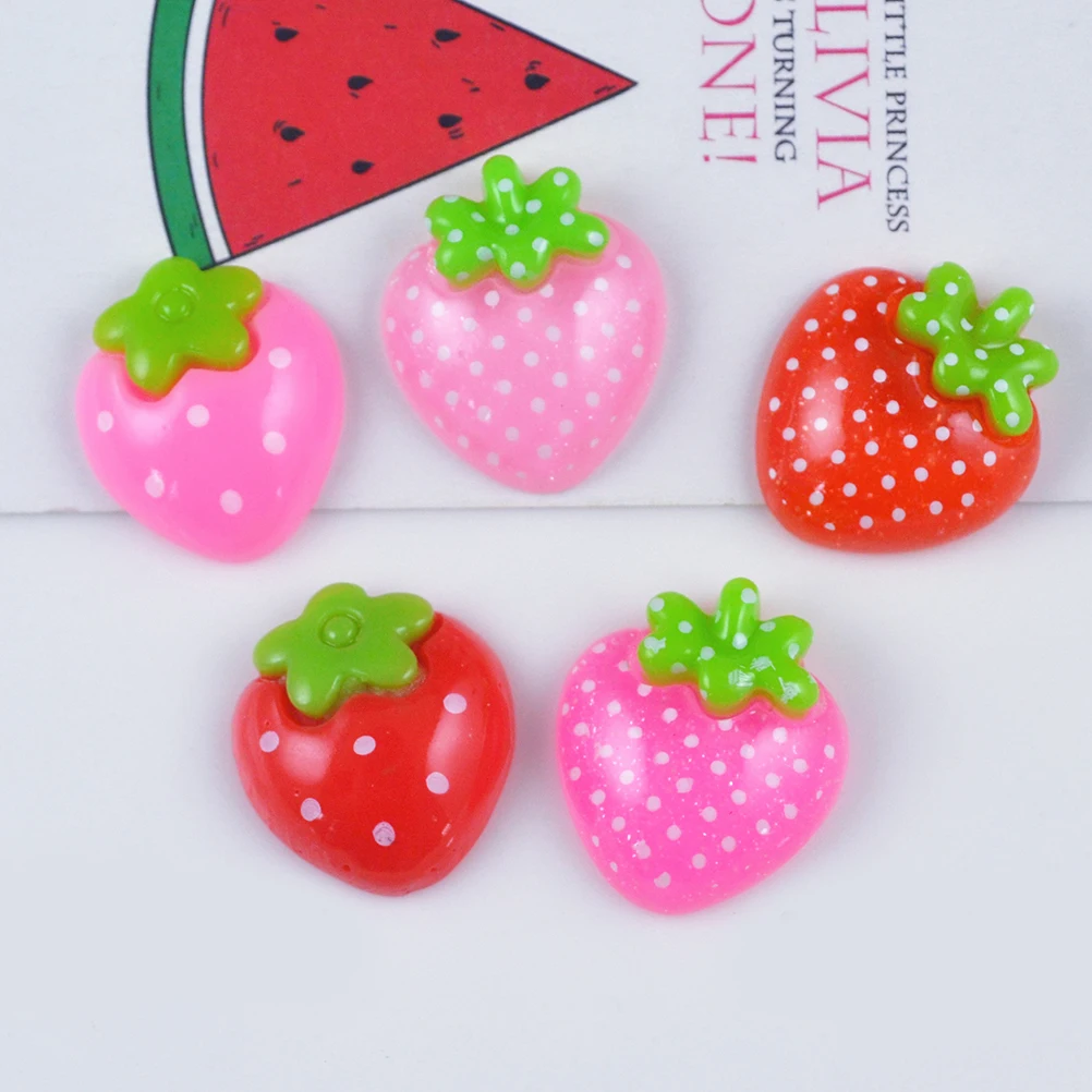 

25pcs Simulated Fruit Accessories Resin Strawberry Decor Diy Phone Case Crafts 3D Transparent Patches For School Party Home