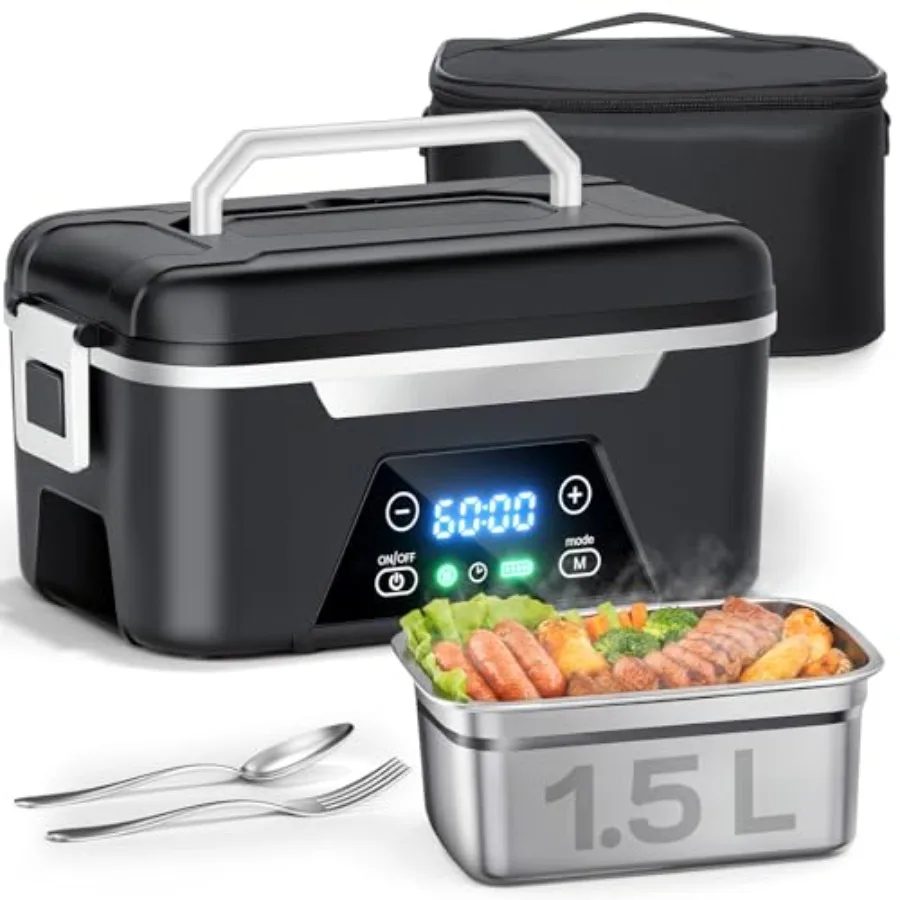 

Cordless Heated Lunch Box for Office Use, ABS Plastic, Black, 1.5L Ccity with Rechargeable Battery, Scheduled Automatic Heating