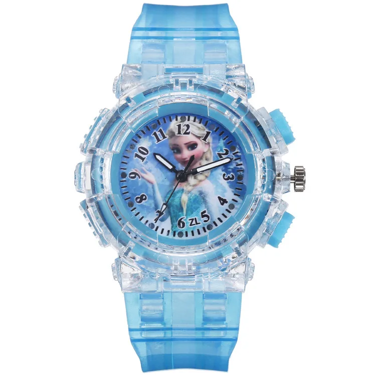 Disney Frozen Princess Pattern Led Glowing Flash Children ​Watch Toys Fashion Quartz Wristwatch Christmas Gifts for Kids