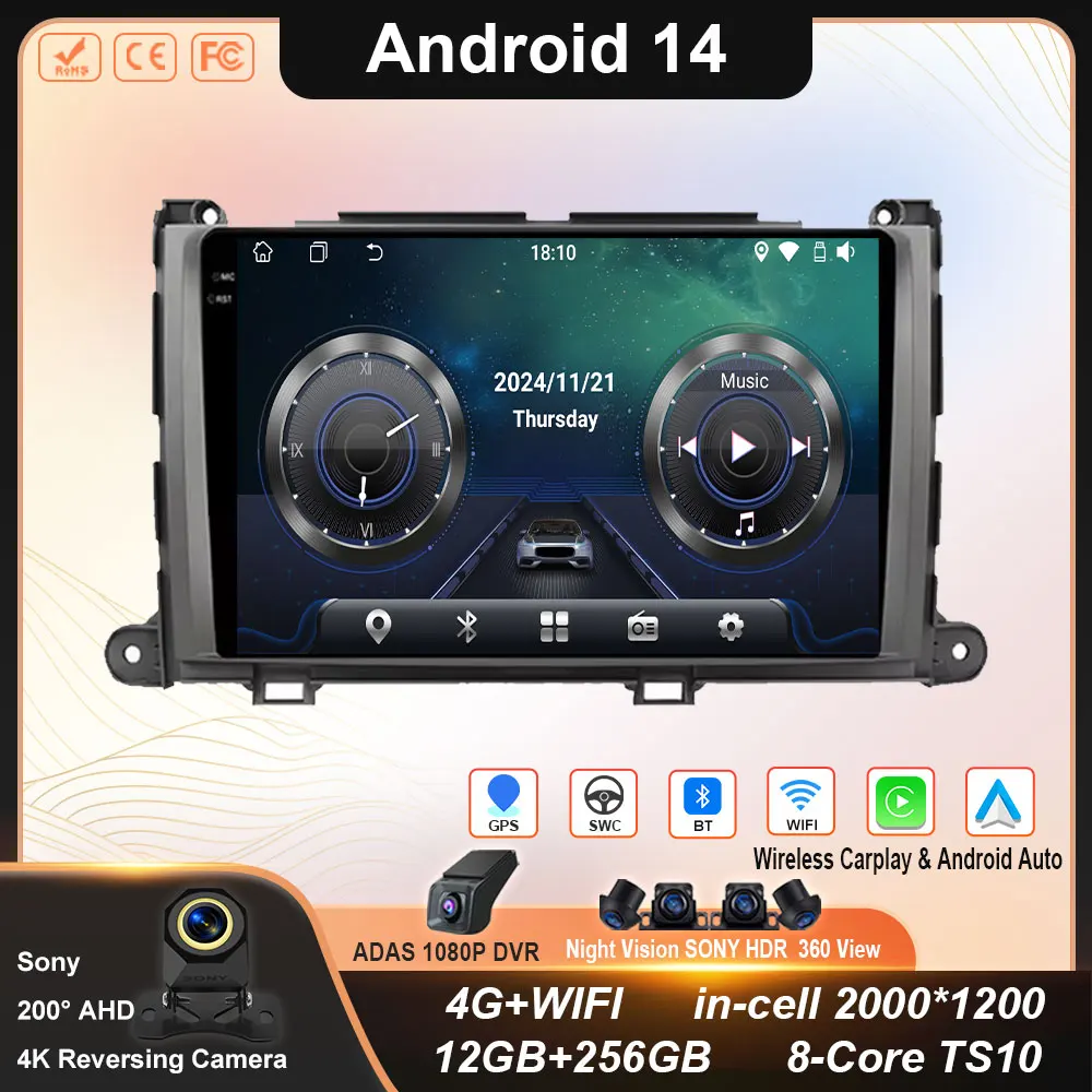 

Android 14 Carplay Auto For Toyota Sienna 2009 2010 2011 2012 2013 2014 Car Radio Gps Multimeidia Player Stereo 2 Din Head Unit