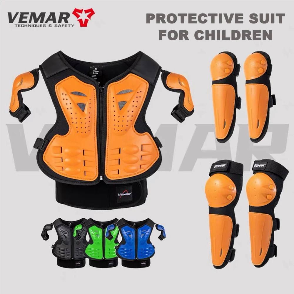 

Kids Motorcycle Armor Suit Dirt Bike Chest Back Protector Motocross Children Protective Gear Ski Skating Elbow Knee Pads Orange