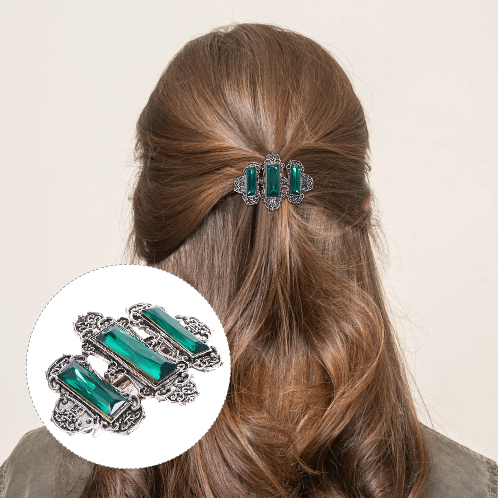 

Заколка для волос со стразами, пружинная пряжка, зажим для хвоста для женщин, модная заколка для волос, прочные заколки для волос для повседневного использования на вечеринке, серебристо-зеленый