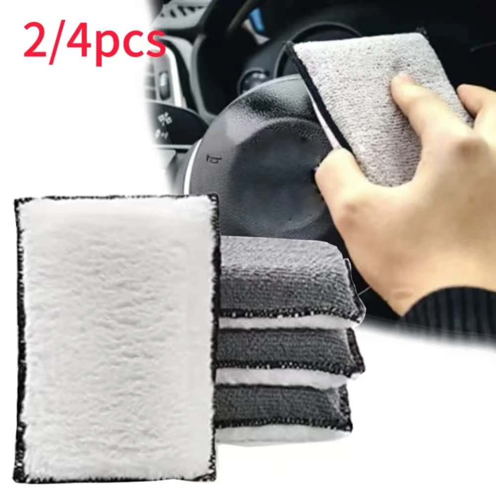 2/4PCS Soft Double Side Microfiber Scrubbing Sponge Leather Interior Car Wash Pad No Scratch Car Scrubbing Sponge