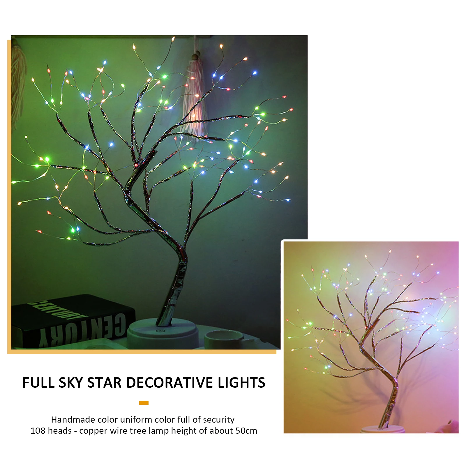 LED Night Light Tabletop Bonsai Tree Light Lamp Touch Switch Copper Wire Bedside Light for Bedroom Children Home Xmas Decoration