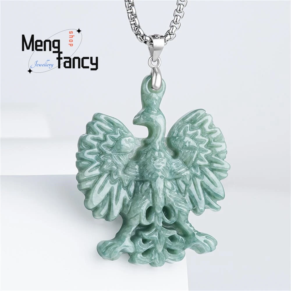 

Natural A-goods Jadeite Freedom Eagle S925 Silver Setting Pendant Exquisite High-grade Mascots Fashion Fine Jewelry Holiday Gift