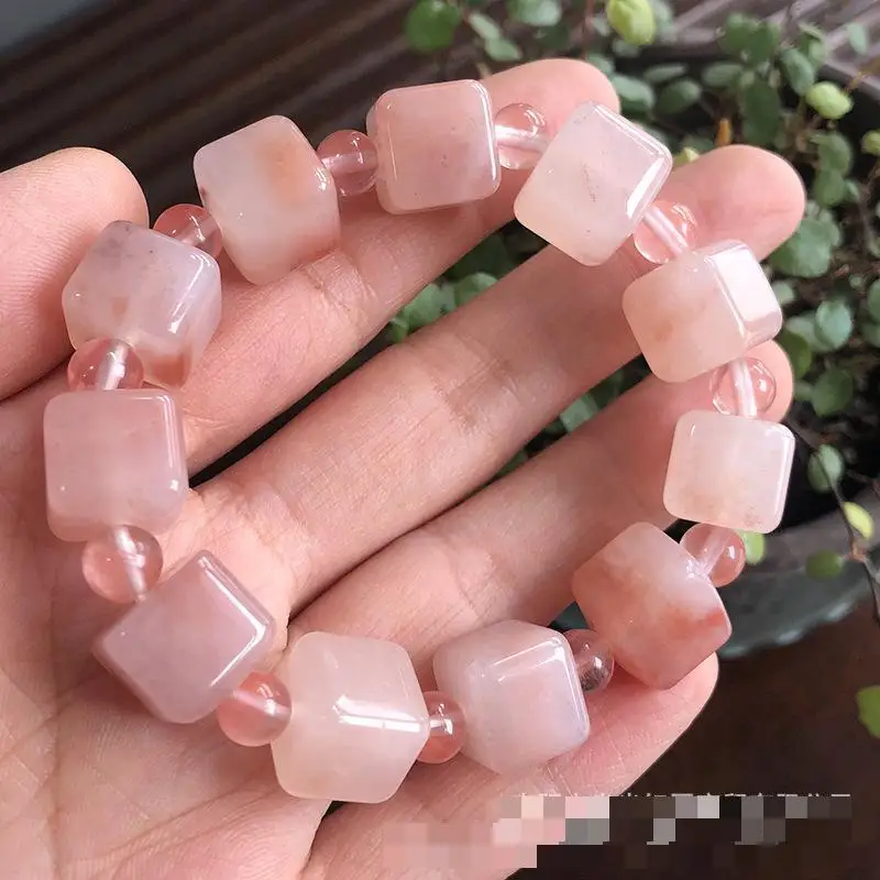 

Natural Nephrite pink jade bracelet women Healing Gemstone Fine Jewelry Genuine Chinese Hetian Jade Square Bead Bracelets