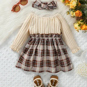 2024 neue Mädchen Herbst -Langarm mit Bugplaid Fahion süßes Kleid 10 Hauptverkaufskleid Baby Party Kleid 1 Jahr - №5