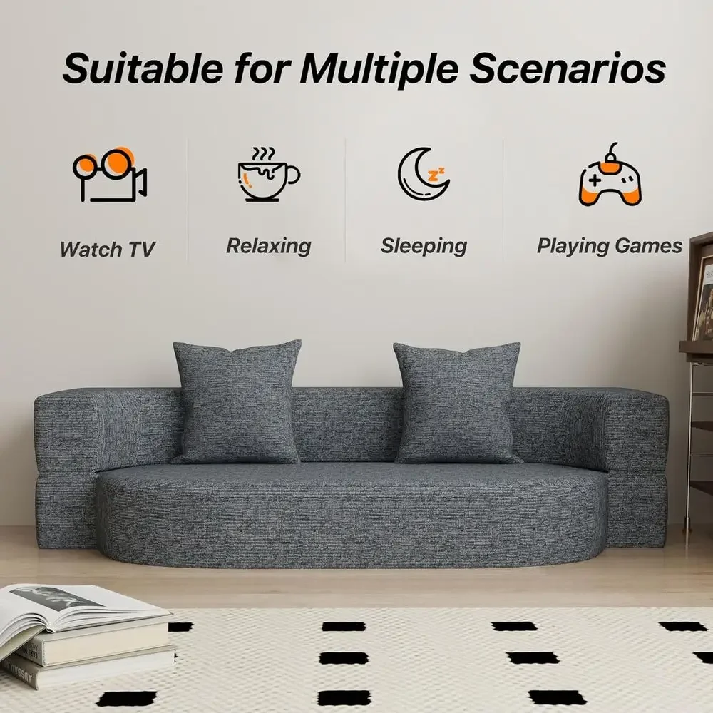 Twin Size Convertible Sleeper Sofa Bed with 2 Pillows, Breathable Foam Mattress, Comfortable Lounge Chair in Gray - view 4