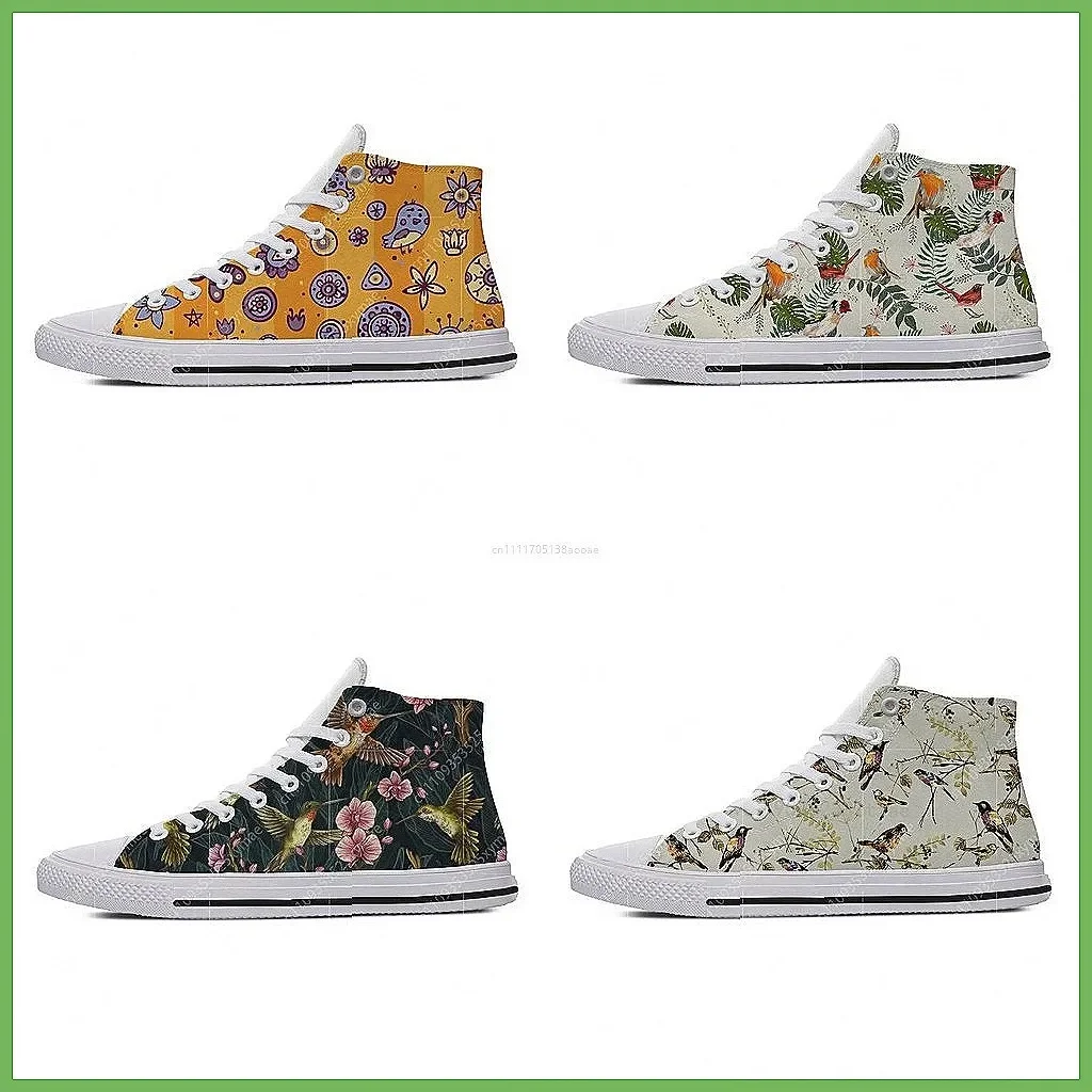 

Women's Animal Print Canvas Slip-On Sneakers, High-Top Casual Board Shoes with Bird Design