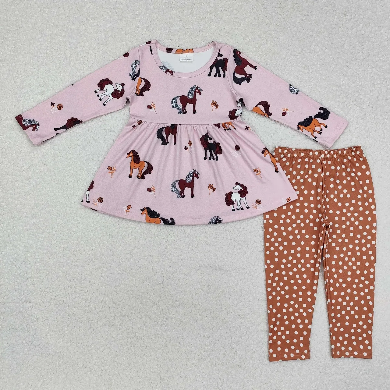 Wholesale Toddler Outfit Infant Long Sleeves Horse Tunic Baby Girl Leggings Dots Pants Children Kids Fall Clothes Set Clothing