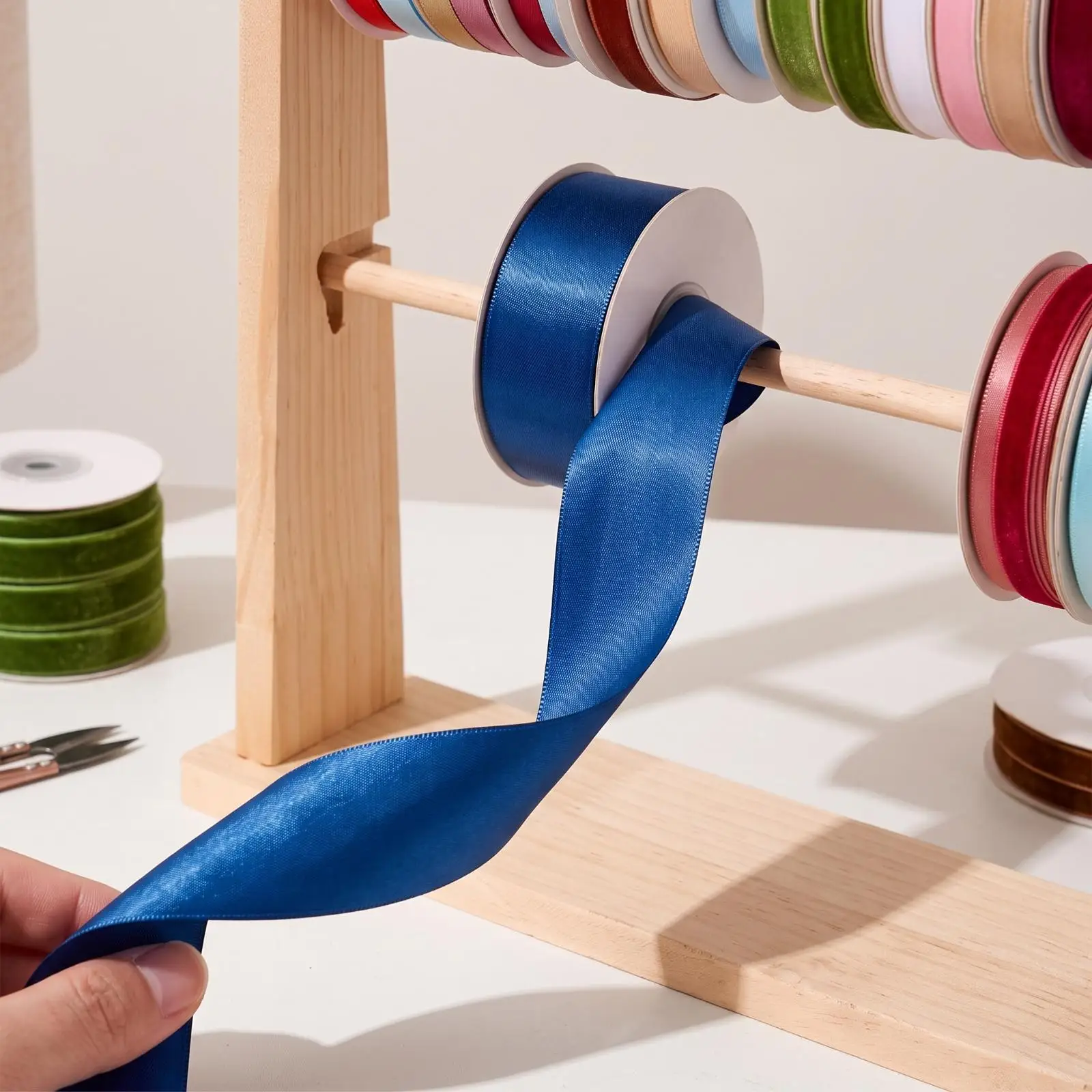 Wooden Ribbon Organizer Storage areaSaving Spool Holder for Florists