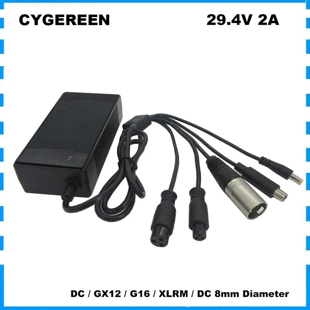 

24V 2A Lithium Charger 29.4V 2A For 7S 24 V Li-ion Battery Charger DC GX12 GX16 XLRM 8 mm (OD) 5 in1 Plugs