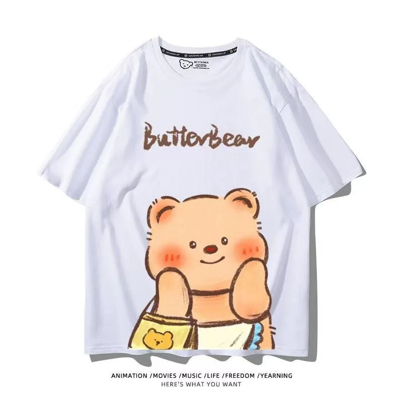 8XL Fashion Summer Limited Edition Women Extra Large T-shirt Thai Cute Butter Bear Print T-shirt Suitable Both Men and Women