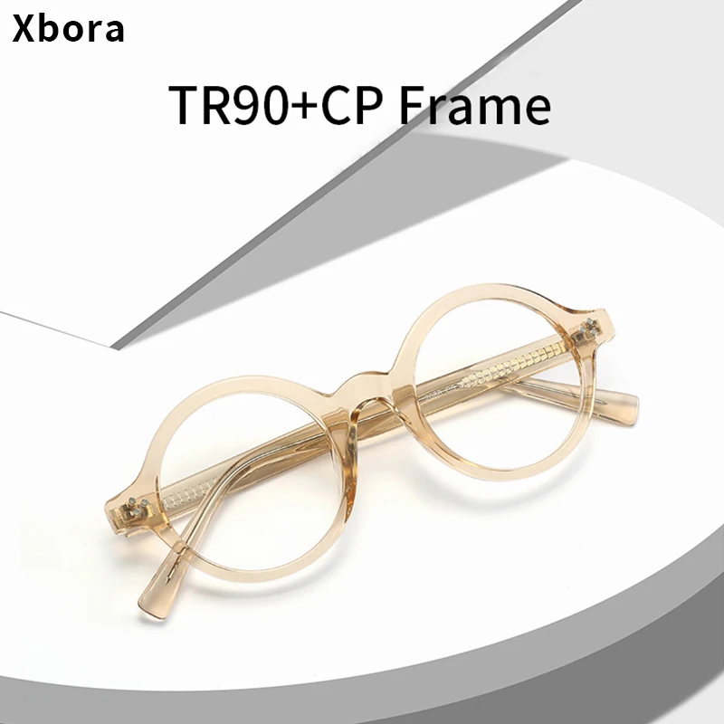 

Xbora Japanese Men's TR90 Retro Round Plate Eyeglasses Frame Myopia Prescription Glasses Women's Optical Eyewear 2086