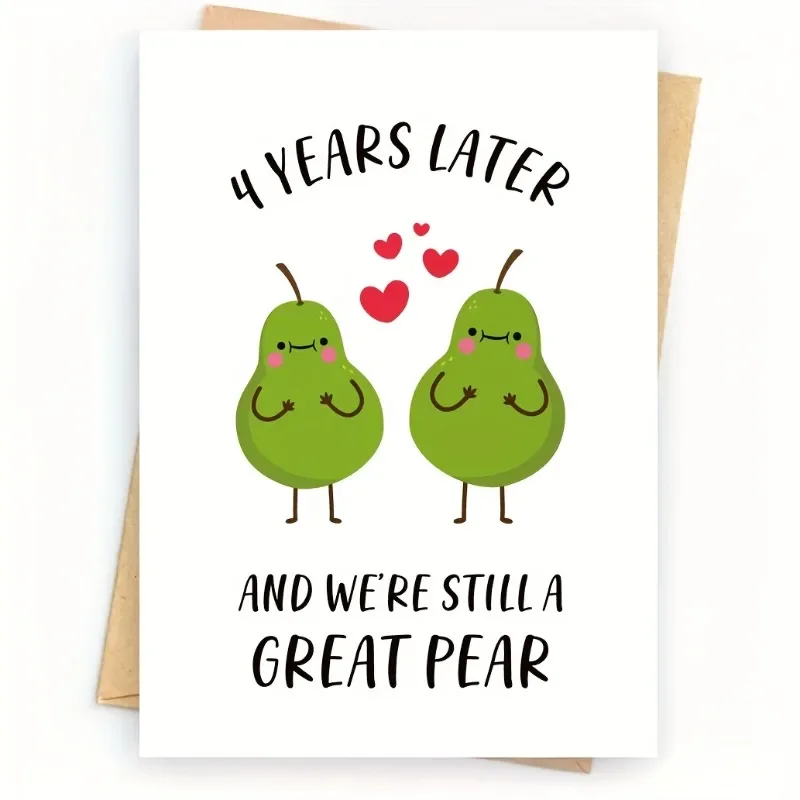 Fourth Anniversary Commemorative Greeting Card Fun Pear Birthday Gift Decoration Love Card Single Sheet Including Envelope